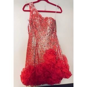 Sherri Hill Pink Sequin Ruffle Dress Sz 10 NWT 